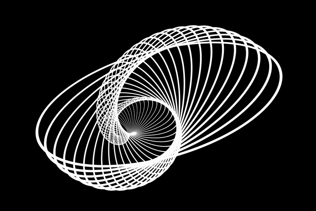 Abstrakte weiße Spirale auf schwarzem Hintergrund – Symbol für innere Haltung und Identität im Human Code™